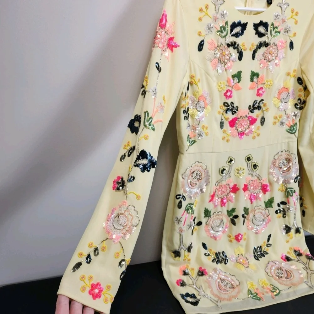 Needle And Thread Floral Sequin  Embroidered Yellow Dress - Picture 6 of 11
